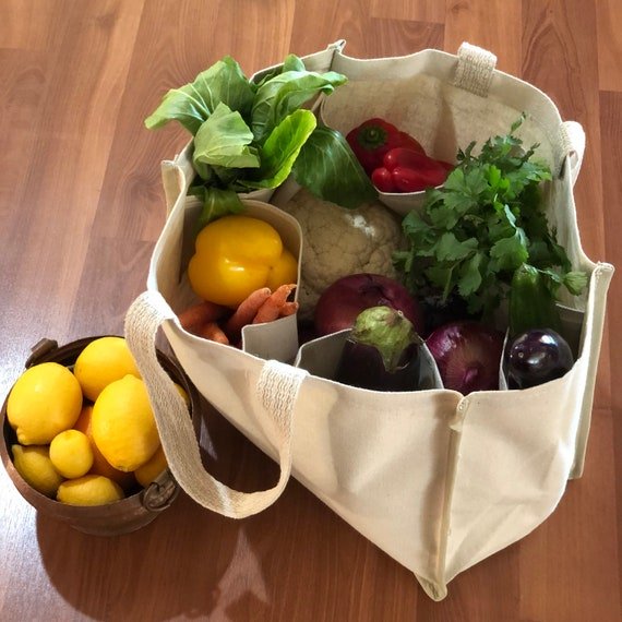 Farmers Market Tote Bag with Multiple Pockets